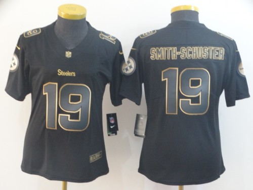Women Pittsburgh Steelers 19 SMITH-SCHUSTER Black Gold NFL Jersey