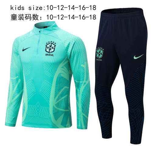 Youth 2022-2023 Brazil Green 1/4 Zipper Soccer Training Sweater and Pants