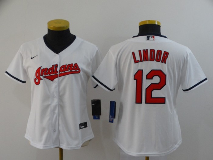 Women Cleveland Indians 12 LINDOR White 2020 Cool Base Jersey