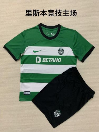 Youth Uniform Kids Kit 2023-2024 Sporting Lisbon Home Soccer Jersey Shorts