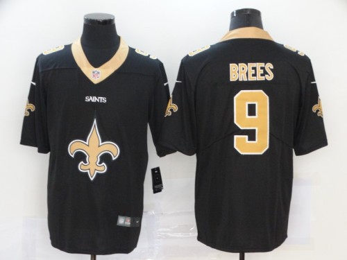 New Orleans Saints 9 Drew Brees Black Team Big Logo Vapor Untouchable Limited Jersey