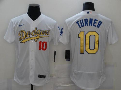Dodgers 10 Justin Turner White Gold Nike 2020 World Series Champions Flexbase Jersey