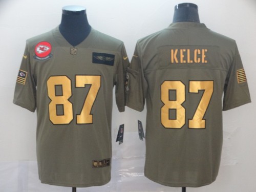 Kansas City Chiefs 87 Travis Kelce 2019 Olive Gold Salute To Service Limited Jersey