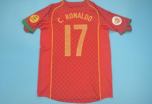 with Patch Retro Jersey 2004 Portugal 17 c.RONALDO Home Soccer Jersey