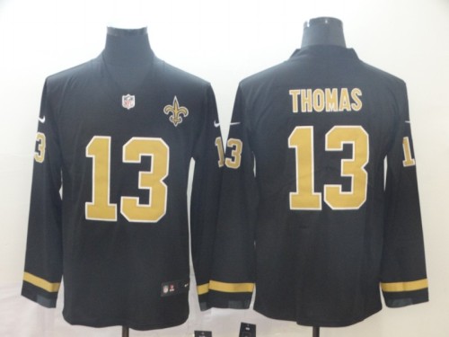 Long Sleeve New Orleans Saints 13 THOMAS Black Gold NFL Jersey