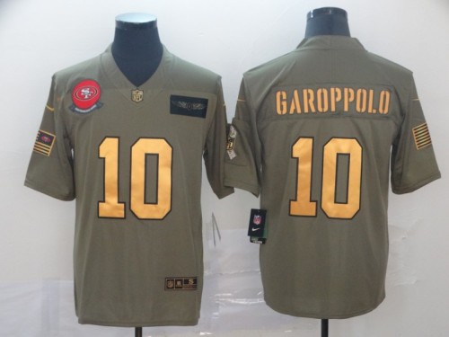 San Francisco 49ers 10 Jimmy Garoppolo 2019 Olive Gold Salute To Service Limited Jersey