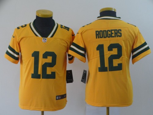 Kids Green Bay Packers 12 Aaron Rodgers Gold Youth Inverted Legend Limited Jersey