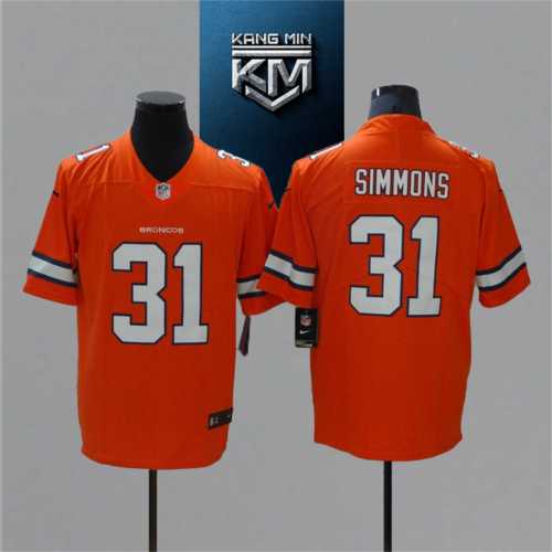 2021 Broncos 31 SIMMONS Orange NFL Jersey S-XXL White Font BB