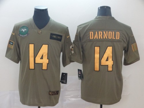 New York Jets 14 Sam Darnold 2019 Olive Gold Salute To Service Limited Jersey