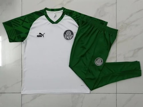 2023-2024 Palmeiras White/Green Soccer Training Jersey and Green Pants