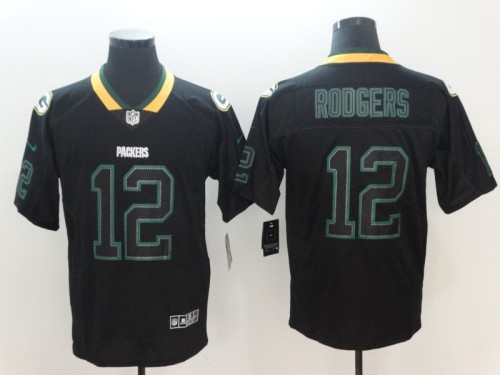 Green Bay Packers #12 RODGERS Black Shadow NFL Jersey