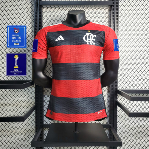 with FIFA 2022 Patches Player Version 2023-2024 Flamengo Home Soccer Jersey