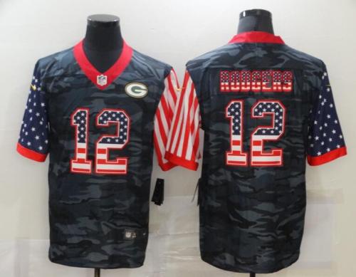 Green Bay Packers 12 RODGERS Black Camo USA Flag Limited Jersey