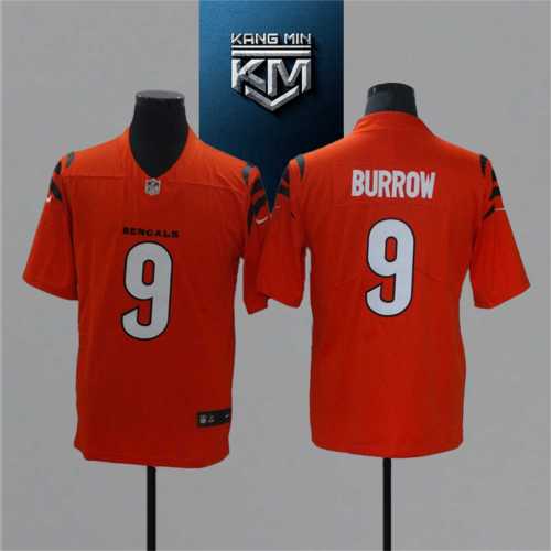 2021 Bengals 9 BURROW Orange NFL Jersey S-XXL White Font