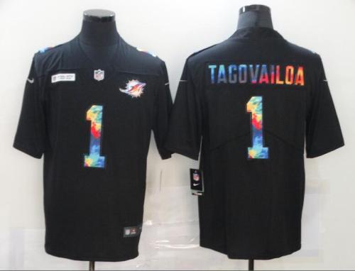 Miami Dolphins 1 TAGOVAILOA Black Vapor Untouchable Rainbow Limited Jersey