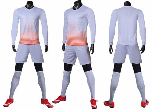 #001 Long Sleeve Soccer Training Uniform White Blank Jersey and Shorts