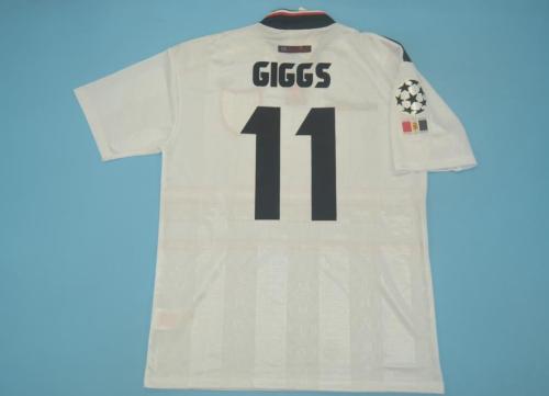 with UCL Patch Retro Jersey 1998-1999 Manchester United 11 GIGGS Away White Soccer Jersey