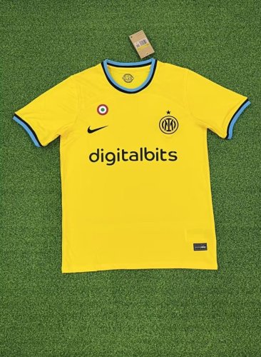 with Coppa Italia Patch Fans Version 2022-2023 Inter Milan 3rd Away Yellow Soccer Jersey