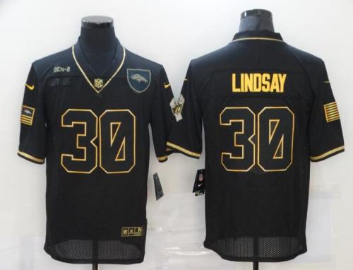Broncos 30 Phillip Lindsay Black Gold 2020 Salute To Service Limited Jersey