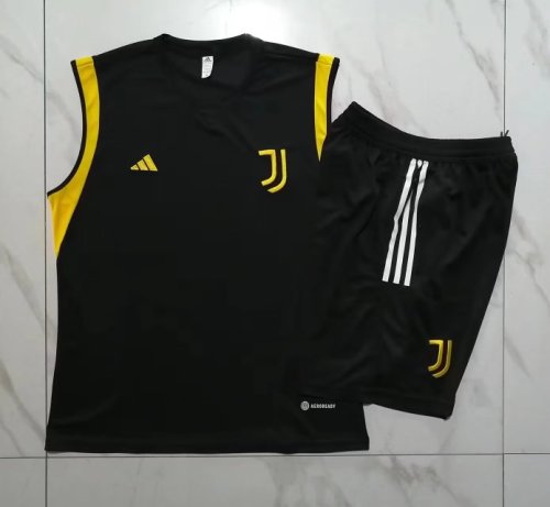 Adult Uniform 2023-2024 Juventus Black Soccer Training Vest and Shorts
