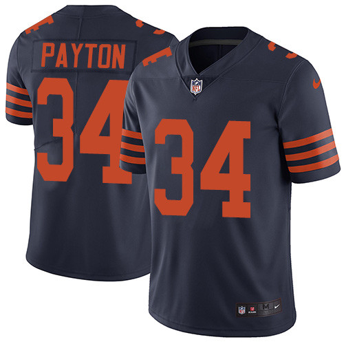Chicago Bears #34 PAYTON Navy with Orange Letters NFL Legend Jersey