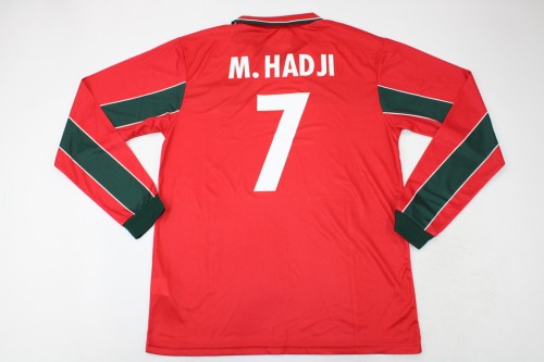 with Front Lettering Long Sleeve Retro Shirt 1998 Morocco M.HADJI 7 Red Soccer Jersey