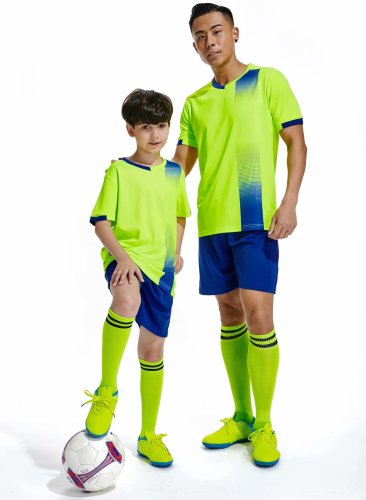 D8817 Yellow Youth Set Adult Uniform Blank Soccer Training Jersey Shorts