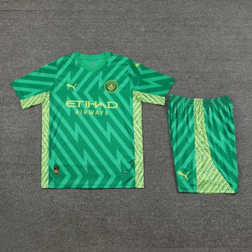 Adult Uniform 2023-2024 Manchester City Green Goalkeeper Soccer Jersey Shorts