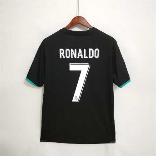 with UCL Patch+Front Patch+Front Lettering Retro Jersey 2017-2018 Real Madrid RONALDO 7 Away Black Soccer Jersey