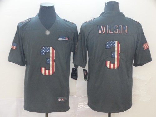 Seattle Seahawks 3 WILSON 2019 Black Salute To Service USA Flag Fashion Limited Jersey