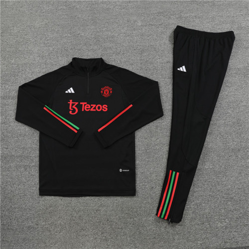 2023-2024 Manchester United Black Soccer Training Sweater and Pants