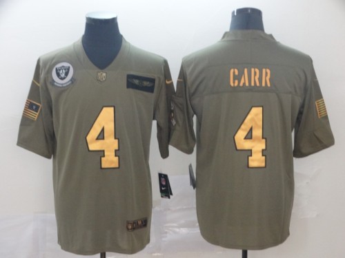 Oakland Raiders 4 Derek Carr 2019 Olive Gold Salute To Service Limited Jersey