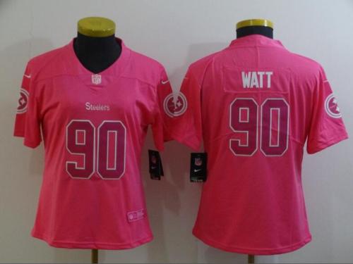 Women Pittsburgh Steelers 90 WATT Pink NFL Jersey