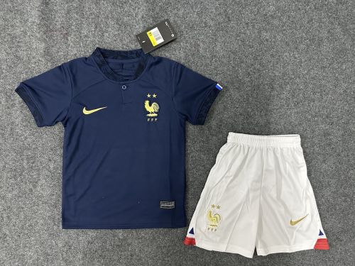 Youth Uniform Kids Kit France 2022 World Cup Home Soccer Jersey Shorts