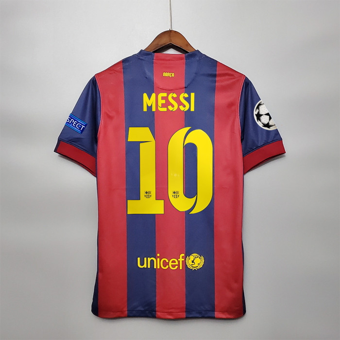 with Front Lettering+UCL Patch Retro Jersey 2014-2015 Barcelona MESSI 10 Home Soccer Jersey