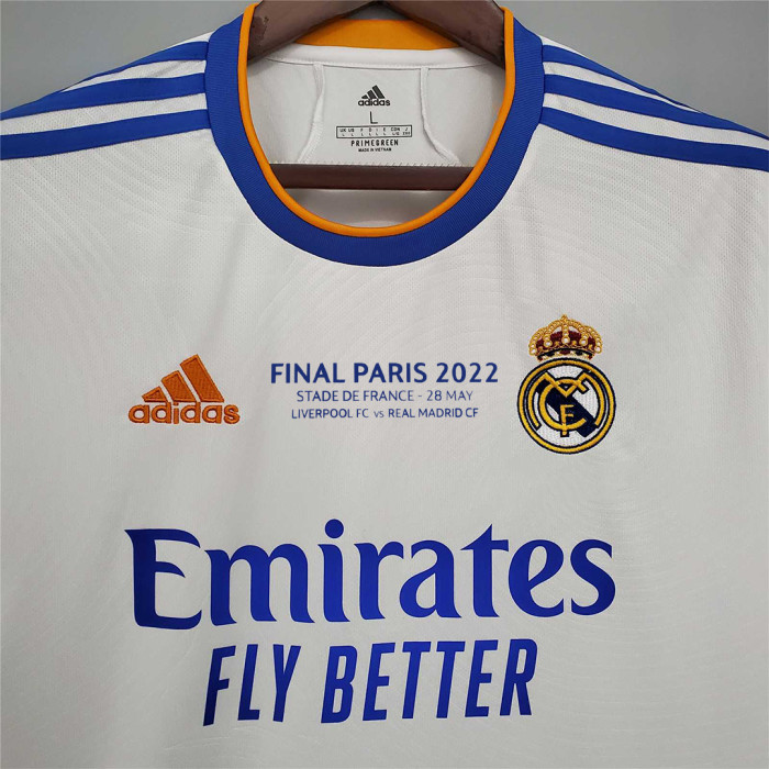 with Front Lettering UCL Patch Fans Version 2021-2022 Real Madrid Final Home Soccer Jersey