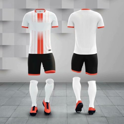 M8607 White Tracking Suit Adult Uniform Soccer Jersey Shorts