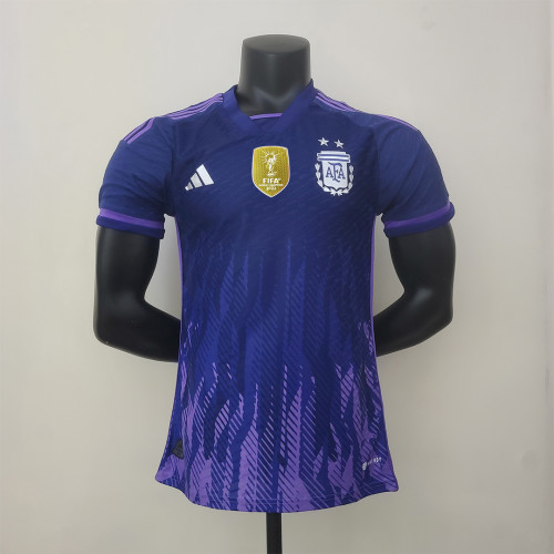 with Rubber Golden Patch Player Version 2022 World Cup Argentina Away Purple Soccer Jersey