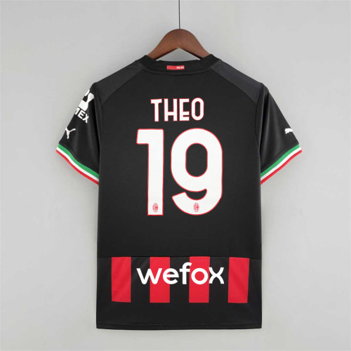with scudetto Patch Fans Version 2022-2023 AC Milan THEO 19 Home Soccer Jersey
