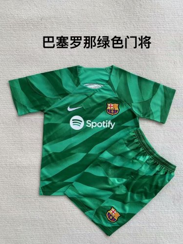 Adult Uniform 2023-2024 Barcelona Green Goalkeeper Soccer Jersey Shorts