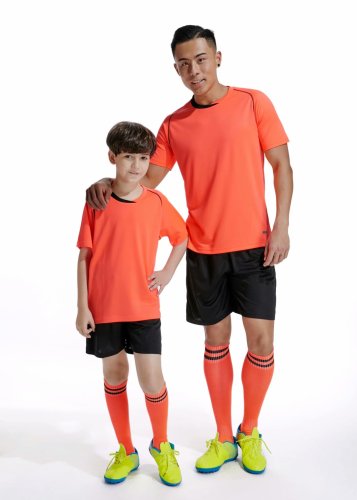 D8818 Orange Youth Set Adult Uniform Blank Soccer Training Jersey and Shorts