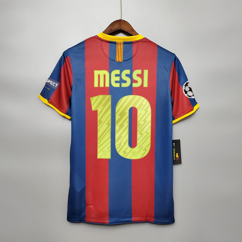 with Front Lettering+UCL Patch Retro Jersey 2010-2011 Barcelona MESSI 10 Home Soccer Jersey