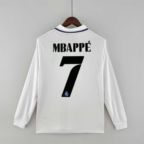 Long Sleeve Fans Version 2022-2023 Real Madrid MBAPPE 7 Home Soccer Jersey
