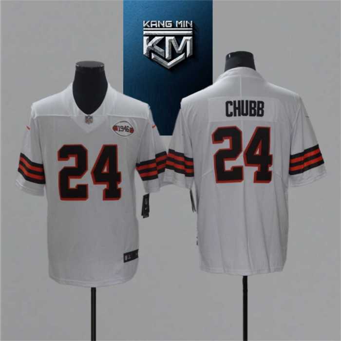2021 Browns 24 CHUBB White NFL Jersey S-XXL Black Font