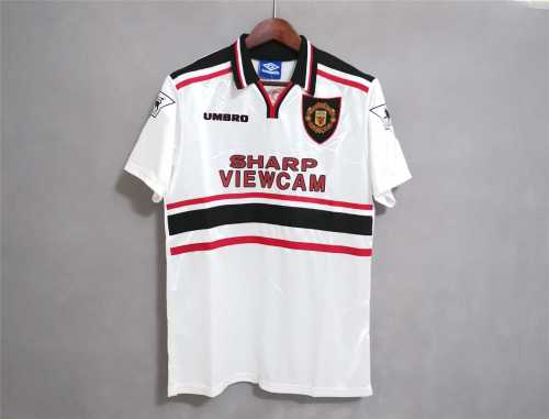 with EPL Patch Retro Shirt 1998-1999 Manchester United GIGGS 11 Vintage Away White Soccer Jersey