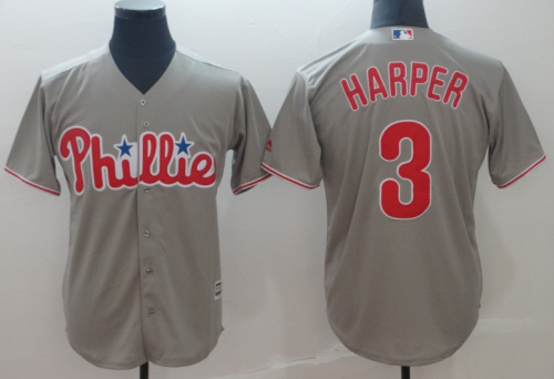 2019 Philadelphia Phillies # 3 HARPER Grey MLB Jersey