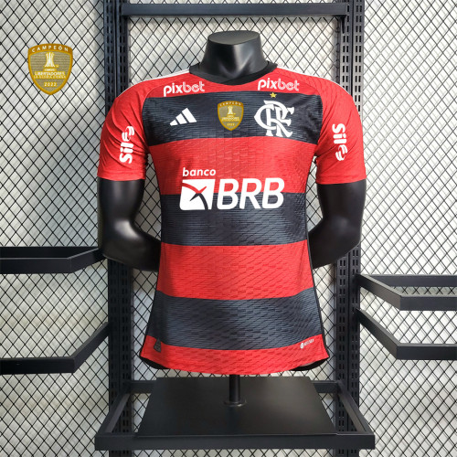 with All Sponor Logos+Front Patch Player Version 2023-2024 Flamengo Home Soccer Jersey
