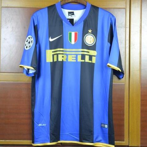 with UCL Scudetto patch Retro Jersey Inter 2008-2009 UCL Version Home Soccer Jersey