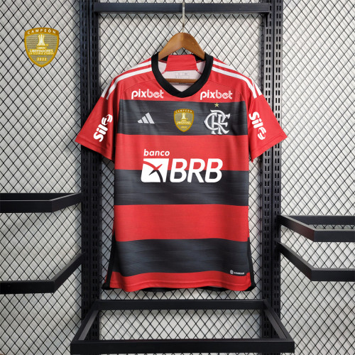 with Front Patch All Sponor Logos Fans Version 2023-2024 Flamengo Home Soccer Jersey