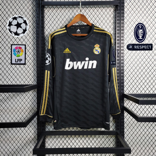 with UCL Patch Retro Jersey Long Sleeve 2011-2012 Real Madrid Away Black Soccer Jersey
